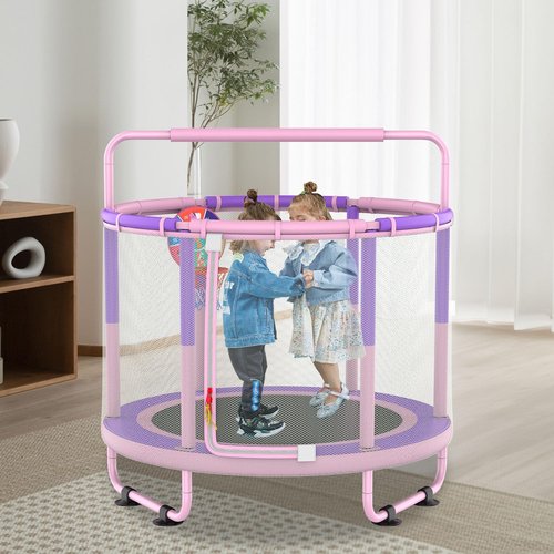 LANGXUN 60" Trampoline for Kids, 5ft Toddler Mini 6-in-1 Trampoline Indoor Outdoor with Swing, Basketball Hoop, Dart Board, Gymnastics Bar, Rings, Christmas Toys Birthday Gifts for Girls Boys Age 1-8