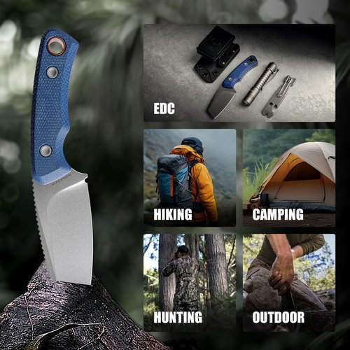 Vosteed Marmoset EDC Fixed Blade Knife - 2.20" 14C28N Blade with Sheath, Blue Micarta Handle with S.O.A.R. Clip for Hunting Camping Knives - D0703