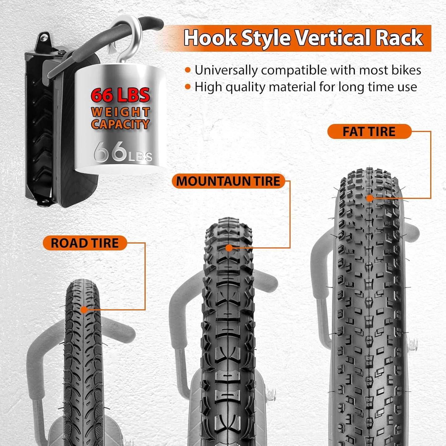 Hycline Swivel Bike Wall Mount: Bicycle Rack for Garage Organizer - Space-saving Wall Mounted Vertical Bike Hook Hanger - Heavy-duty Sturdy Storage Bike Rack for Home & Indoor - 2PCS