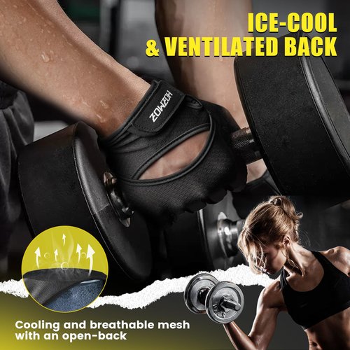 HOZMOZ Ventilated Weight Lifting Gloves, Thick Padded Gym Gloves for Women Men, Workout Gloves with Full Palm Protection & Grip & Shock Absorption Fitness Training Exercise Gloves