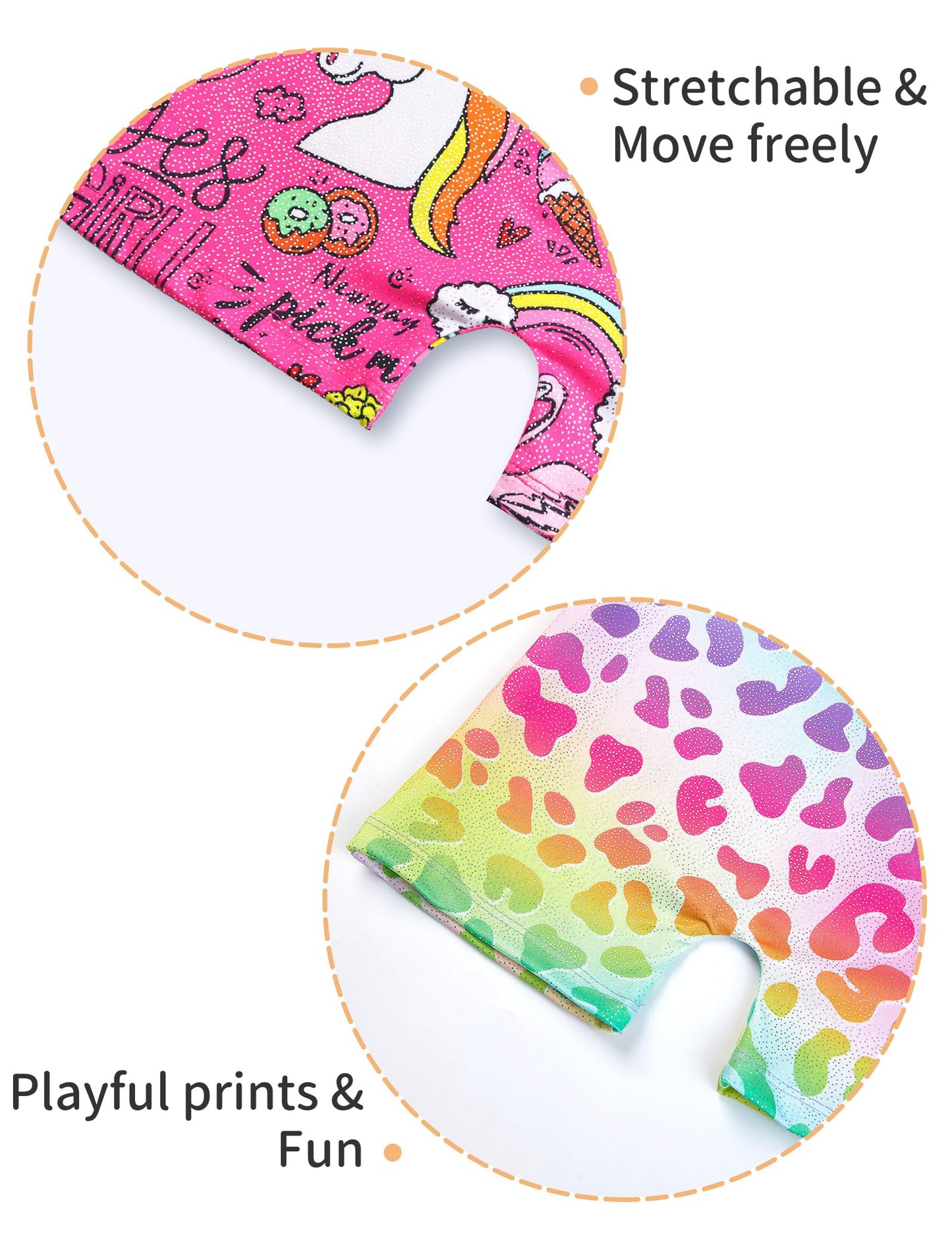 Nokecina Girls Leotards for Gymnastics Size 4t 5t Rainbow Cheetahs Unitards Hotpink Cartoon Biketards 2 Pack Gym Outfits