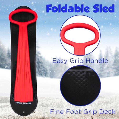 Slippery Racer Kid's Lightweight Compact Foldable Cold Resistant Downhill Outdoor Winter Ski Scooter Snow Sled Red