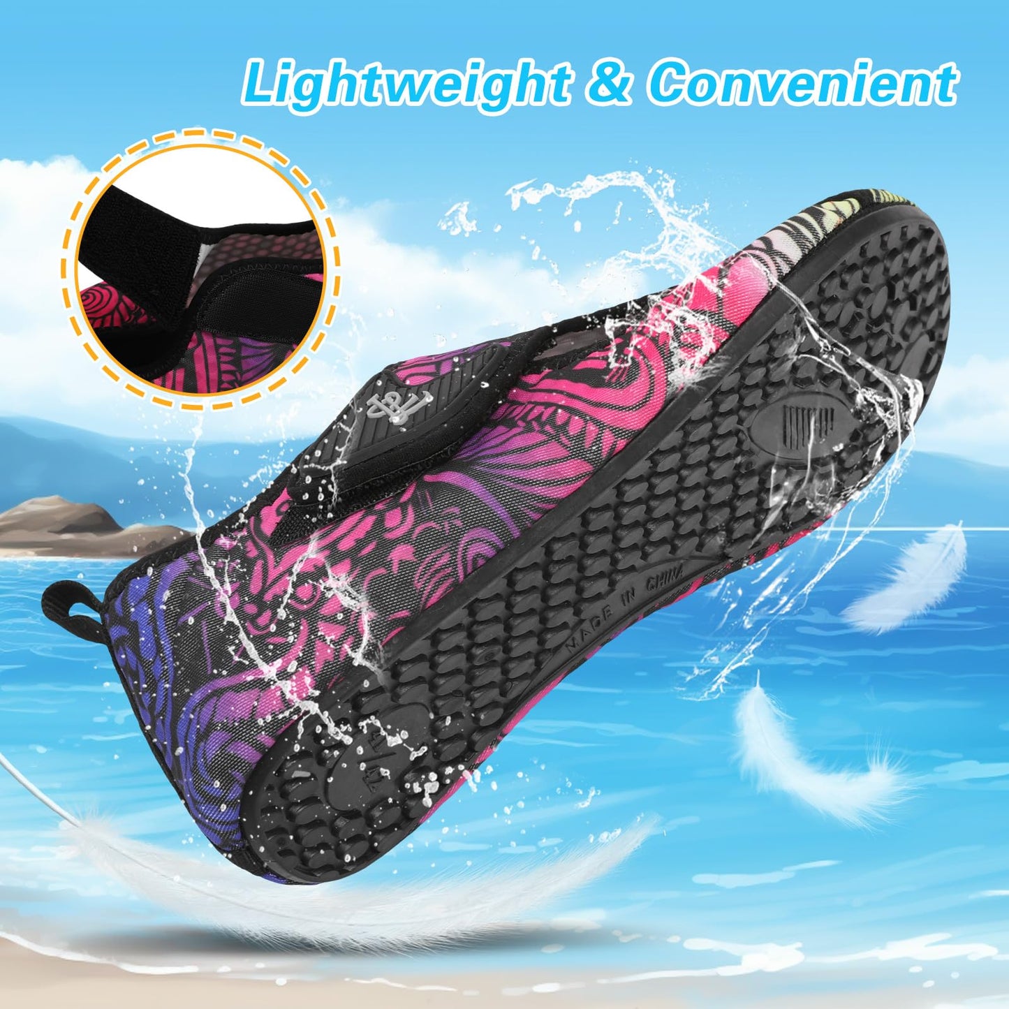 LeIsfIt Water Shoes for Women Men Swim Beach Barefoot Shoes Quick Dry Aqua Socks for Pool Diving Lake Surf, Color Pattern, 8-9 Women/7-7.5 Men