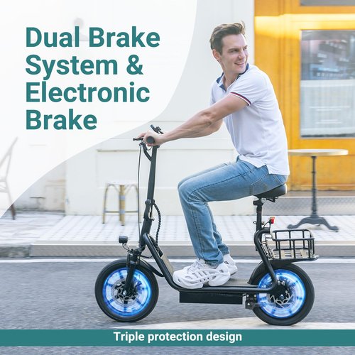 NAVIC T1 Electric Scooter with Seat,Electric Scooter Adults,750W Powerful Motor,27Mile Range,Speed up to 22mph,Foldable e Scooter with Back Basket,Lock