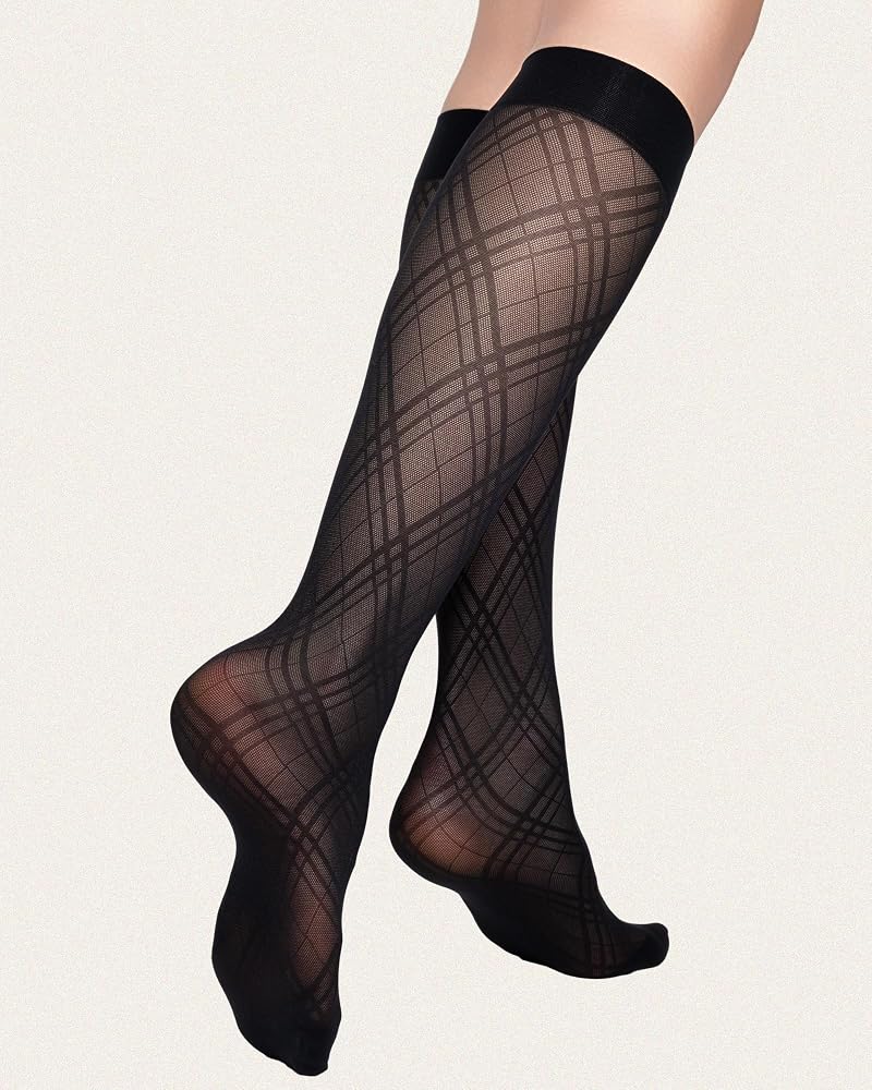 LABELLA 3-Pair Non Slip Knee High Stockings S/M/L Variation: 3-Pair Trio-Diamond+Medium