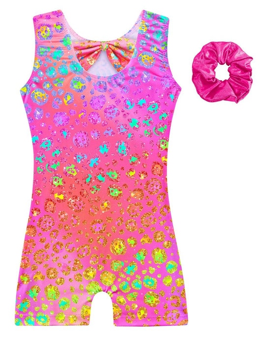 Alikhonf Gymnastics Leotards for Girls Toddler Kids Tumbling Outfit Suits Unitard with Pink Biketards Scrunchie Shorts 6-7 7-8 9
