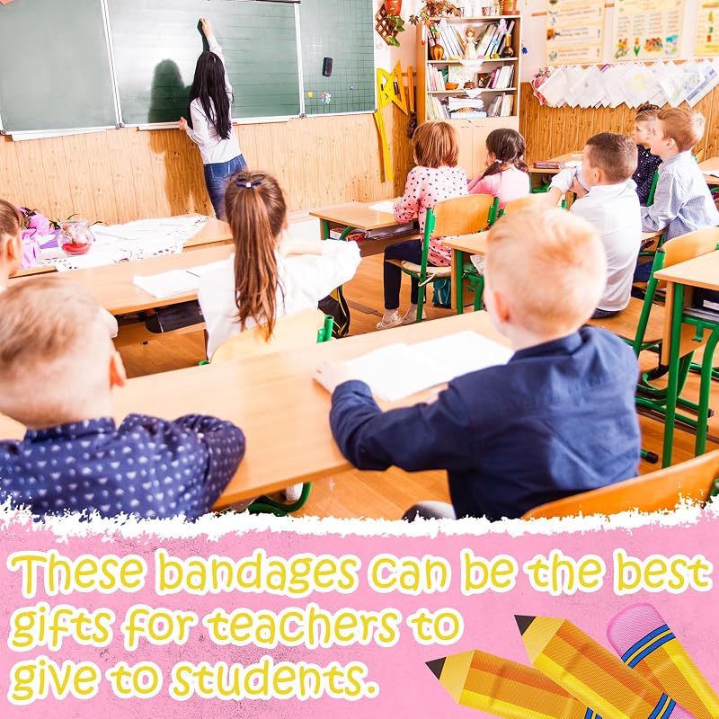 Pencil Design Adhesive Bandages - 120 Pack for Kids, Classroom Gift