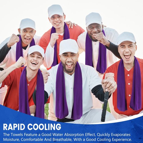 Hosuly 100 Pack Cooling Towels, 40"x12" Cooling Towels for Neck and Face Breathable Soft Chilly Sweat Rag Microfiber Sport Rags for Gym Yoga Golf Running (Purple)
