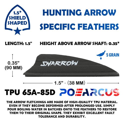POEARCUS 1.75" TPU Arrow Feathers Kit - Shield Archery Feather with Airflow Guide Groove, Rubber Hybrid Crossbow Bolts Vanes Suitable for DIY Outdoor Hunting Arrows Vane Accessories