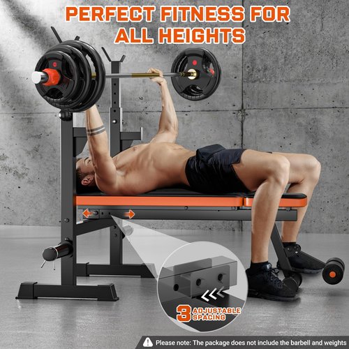 Fostoy Weight Bench Set, 770lbs Bench Press Rack, Adjustable Weight Benches for Home Gym, Olympic Workout Bench for Full Body Fitness, Flat Incline Bench With Removable Foot Catch