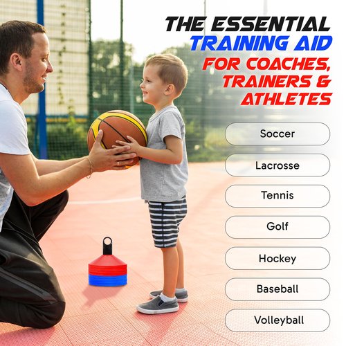 Pro Disc Cones (Set of 50) - Agility Soccer Cones with Carry Bag and Holder for Sports Training, Football, Basketball, Coaching, Practice Equipment, Kids - Includes 15 Best Drills Book (Bright Orange)