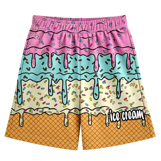 Ice Cream Shorts Boys Casual Elastic Waist Short-Pants Summer Cute Preppy Ice Cream Drip Baseball Shorts with Pockets 2-14 Y