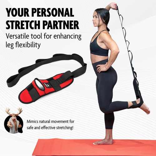 DMoose Fitness Foot & Calf Stretcher with Adjustable Padded Stretching Strap for Plantar Fasciitis, Hamstring, Heel Spurs and Achilles Tendonitis Relief - Yoga Leg Stretch Strap Velcro for Flexibility