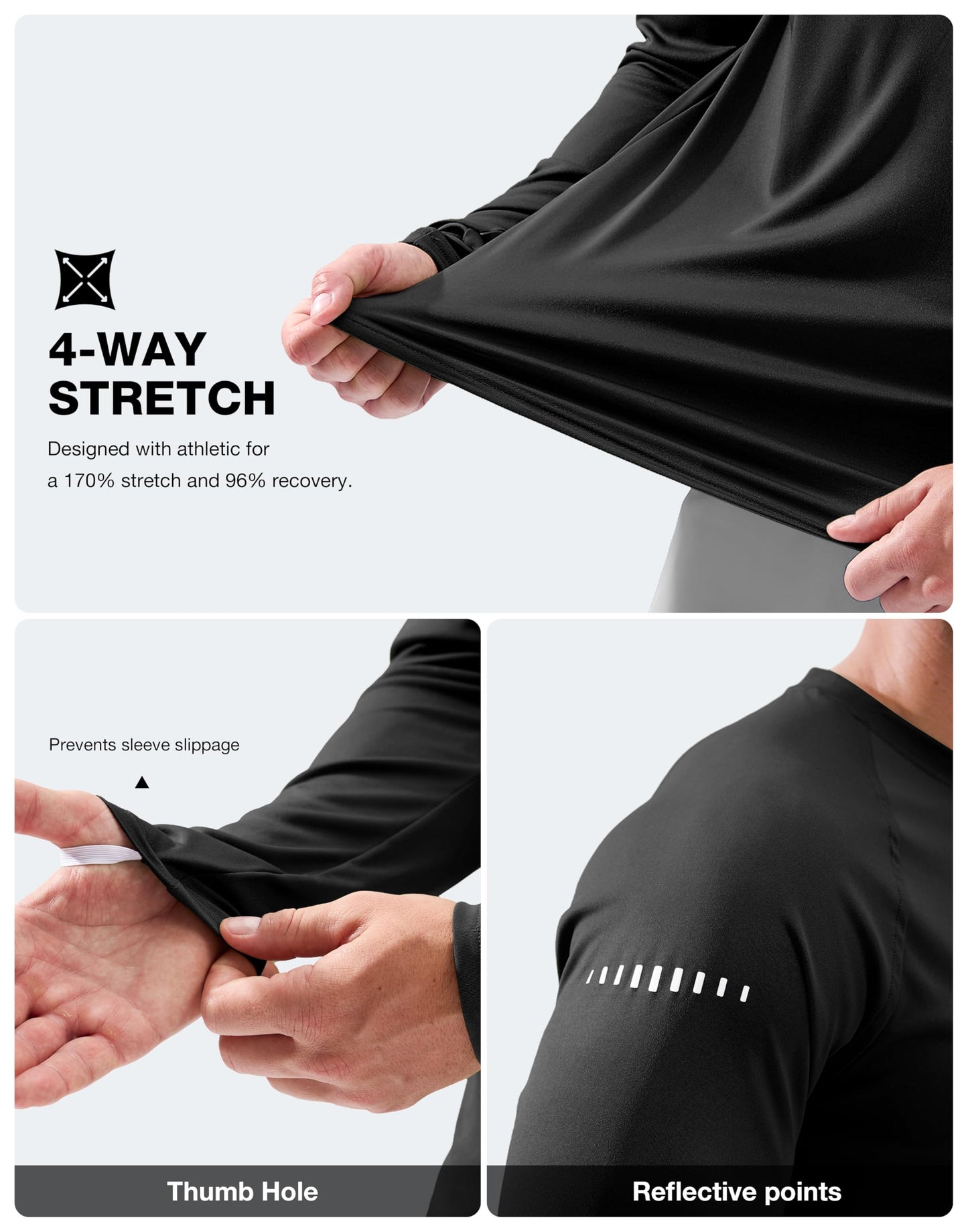 Men's Sun Protection Long Sleeve Shirts UPF 50+ Rash Guard for Men SPF UV Fishing Hiking Running Workout Athletic Shirt Black