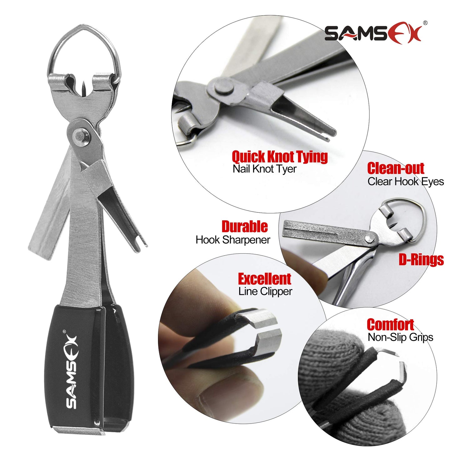 SAMSFX Fishing Quick Knot Tying Tool New 4 in 1 Fly Line Clippers with Zinger Retractor Combo (Silver)