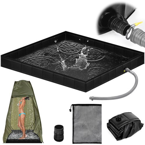 Tottist Upgraded Portable Shower Pan 41"x41"x5" - Heavy-Duty Non-Slip Base with Drain Hole & Mesh Storage Bag | Collapsible Camp Shower Tray for RV, Beach, Glamping | Leakproof Outdoor Bath Floor