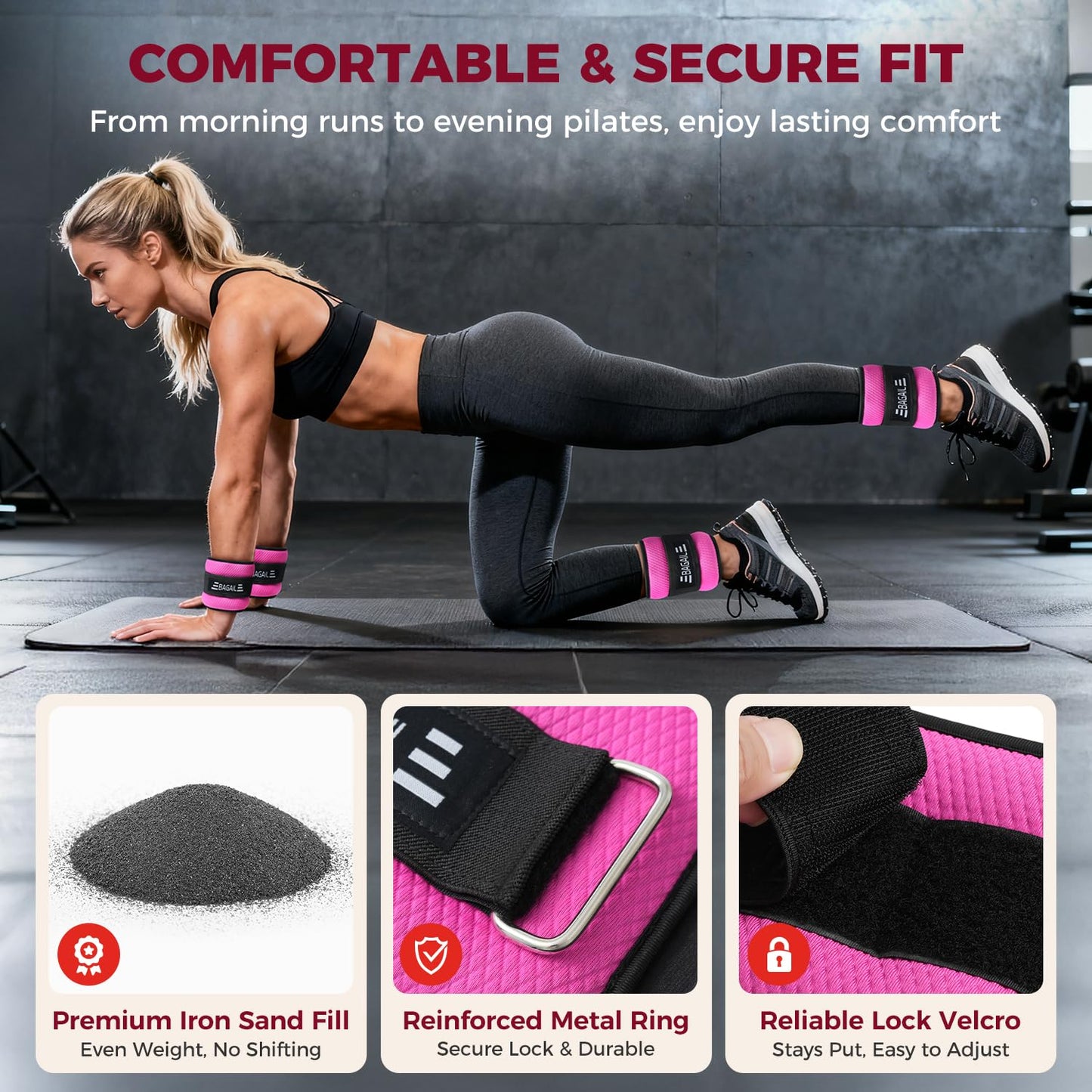 BAGAIL Ankle Wrist Weights for Women & Men, One Pair of 1/2/4/6/8/10 LBS Wearable Leg Arm Weights with Sleek Design & Secure Fit for Walking, Running, Pilates, Home Fitness & Physical Therapy - 8lb, Pink