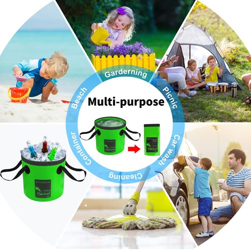 AUTODECO 1 Pcs 20L Collapsible Bucket 5 Gallon Water Container Folding Water Bucket with Handle Portable Wash Basin for Outdoor Gardening Camping Hiking Fishing (Dark Green)