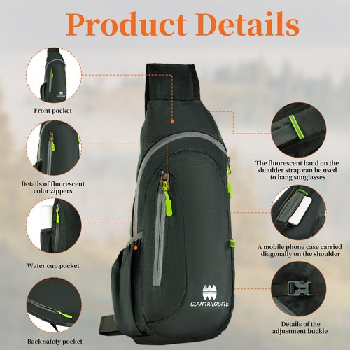 CLANTRILOBITE Small Sling Backpack, Lightweight Crossbody Backpack,Foldable Cross Body Bag for Men Women,Shoulder Bag for Sport Outdoors Hiking Traveling