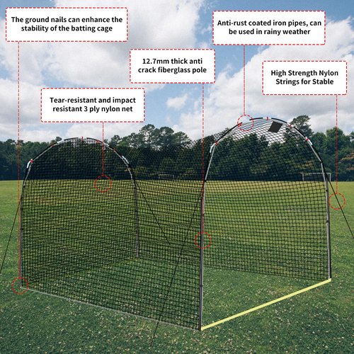 Doublehorse Baseball Batting Cage 13 X 10 X 8 FT Softball Training Batting Net for Backyard and Indoor Quick Assembly Hitting Net Cage for Practice with Portable Design