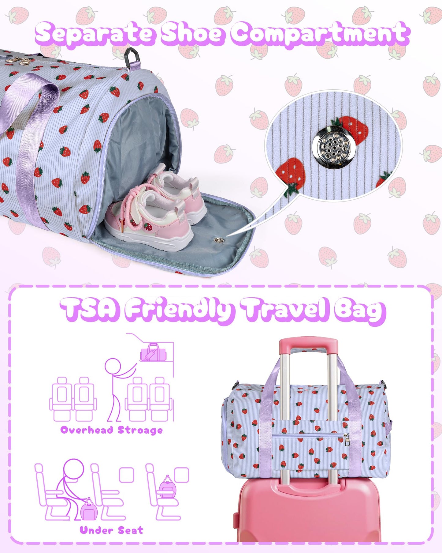Vogewood 8 Year Old Girl Birthday Gift, Girls Gym Bag, Kids Personalized Overnight Duffle Bags with Shoe Compartment, Monogram Travel Tote with Makeup Bag, Gifts for Sister Grandkids (Letter K)