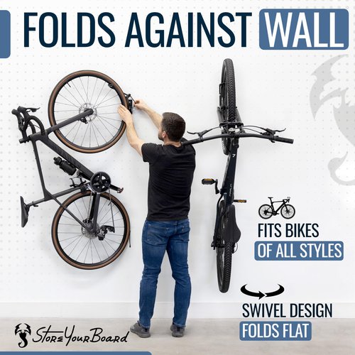 StoreYourBoard 2 Pack Swivel Bike Wall Mount, Bike Rack Garage Wall Mount W/Stopper, Swing 120 Degrees Design, Vertical Hanger Hook for Indoor, Bicycle Storage Rack, Space Saving, Holds 50 lbs