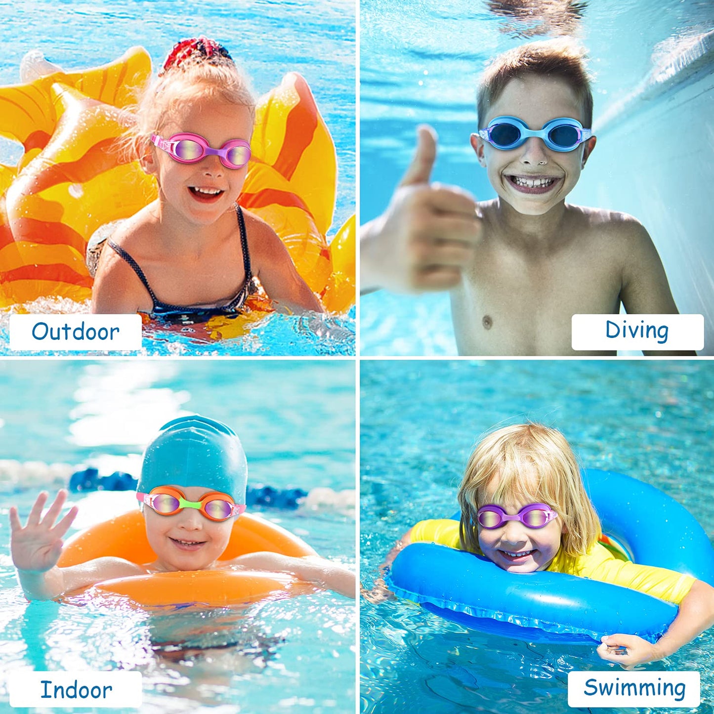COOLOO Kids Swim Goggles, 2 Pack Swimming Goggles for Boy and Girls No Leaking Anti-Fog Waterproof Goggles for Kids 3-15