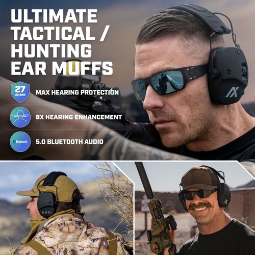 AXIL TRACKR Noise Cancelling Ear Muffs ??Mowing, Construction & Shooting Ear Protection ??Comfortable Ear Muffs for Noise Reduction ??Sweat & Water Resistant Ear Protection for Shooting