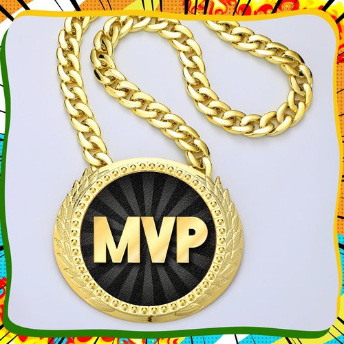 Tondiamo Sports MVP Turnover Chain Medal 6" Big Gold Champ Award Necklace Chain Baseball Basketball Football Soccer Softball Volleyball Sports Competitions Prize Gifts and Party Favors(MVP)