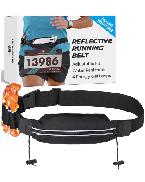 Reflective Running Belt Bib Holder - Waterproof Fanny Pack for Women & Men - Triathlon Belt Bag - Race Number, Gym Essentials, Sports Gear for All Phones