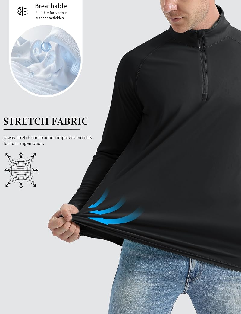 MAGCOMSEN Men's UPF 50+ Long Sleeve 1/4 Zip Rash Guard Shirt - Black, Small