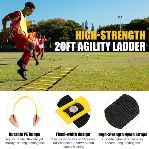 BORNEW Agility Speed Training Equipment Set - 20ft Speed Ladder, 12 Cones, 4 Adjustable Hurdles, Jump Rope, Parachute, Ideal for Basketball, Football, Soccer, for Kids, Youth, Adults