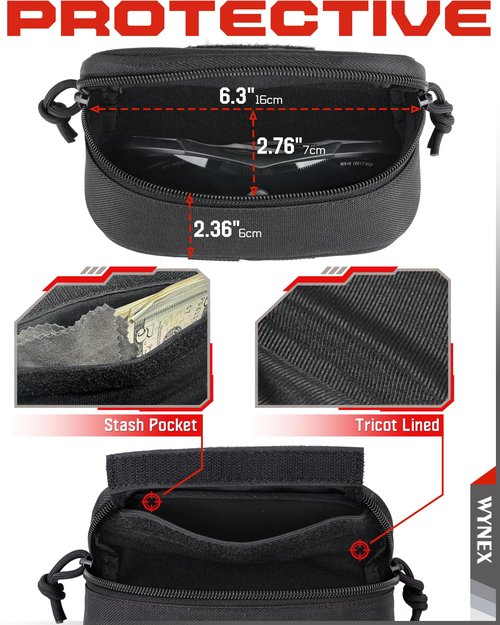 WYNEX Tactical Molle Glasses Pouch, Shockproof Eyeglass Case, Sunglass Case Hard Shell with Patch, Universal Protects Glasses