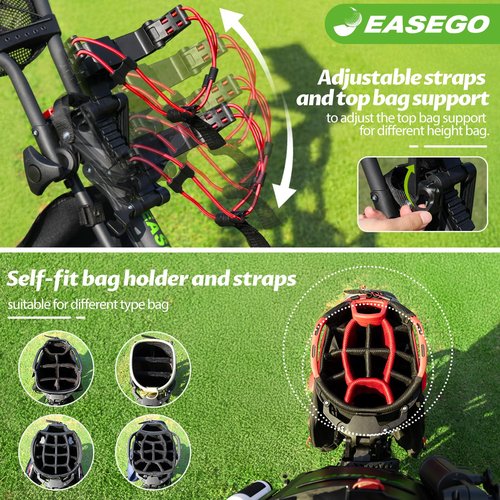 EASEGO Golf Push Cart 3 Wheel : Golf Bag Cart Foldable with Phone Holder/Cup/Umbrella Holder Compact Golf Pull Carts Quick Fold Golf Caddy Push Carts with Large Wheelbase for Different Terrain (red)