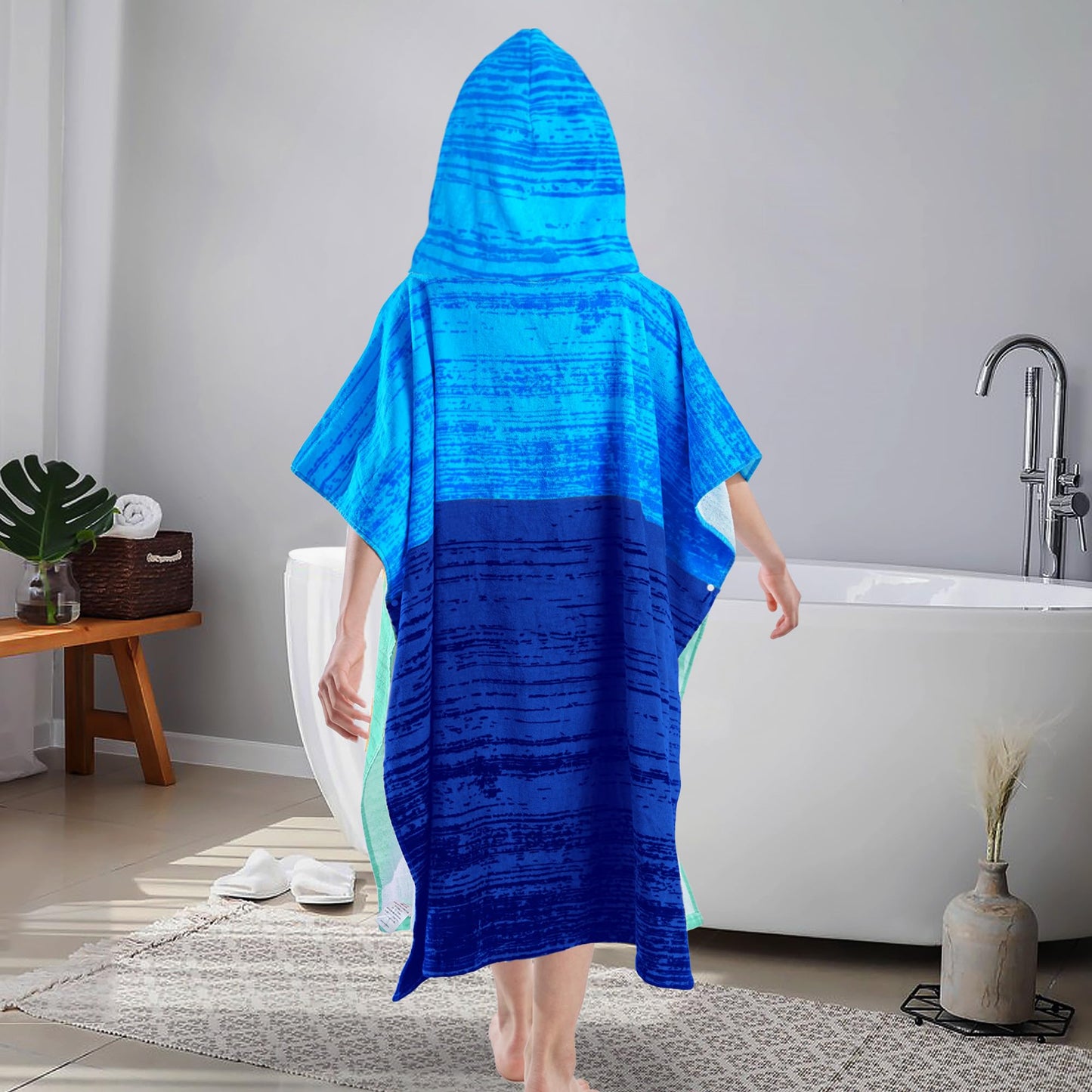 VOOVA & MOVAS Poncho Towel for Teens (8-16 Years) | Soft Absorbent Cotton Hooded Towel Robe | Versatile Beach, Pool, Swim & Bath Cover-Up | Blue & Aqua