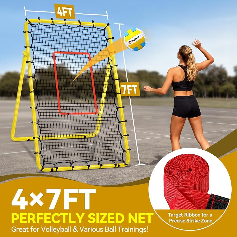 6-Angle Adjustable Volleyball Rebounder Net 7x4 ft with Accessories - Yellow (Variation of THIS listing)