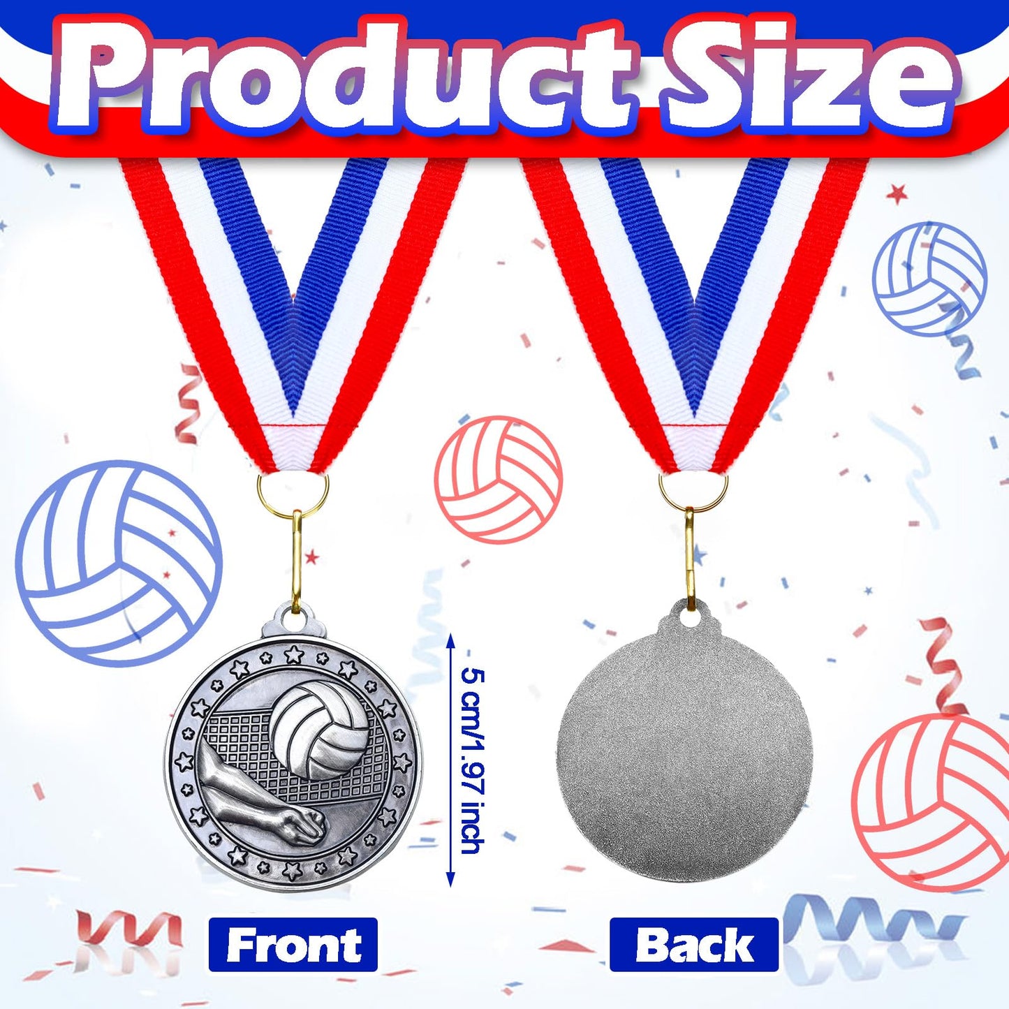 Remuuly 30 Pcs Silver Medals Bulk 2'' Basketball Soccer Volleyball Hockey Medals for Awards Metal Trophy with Neck Ribbons for Sports Participation Winner Tournaments Gift(Volleyball)