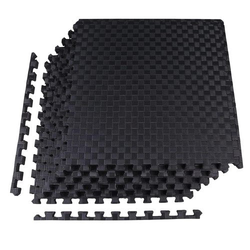 Elevon Puzzle Exercise Gym Flooring Mat, 1" Thick EVA Interlocking Foam Tiles Workout Mat for Home Gym, Fitness Equipment, MMA, Gymnastics, 6 Tiles Shock-Absorbing Exercise Mat, Black (24 Sq Ft)