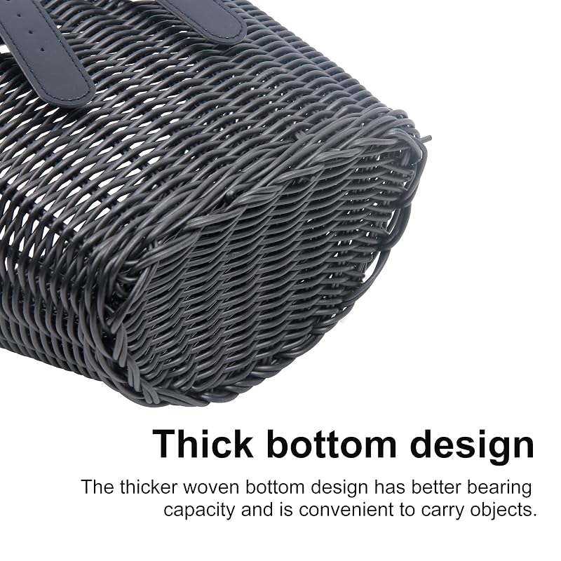 Front-Handlebar Woven Bike Basket with 2 Adjustable Leather Straps - Black&Kids Variation