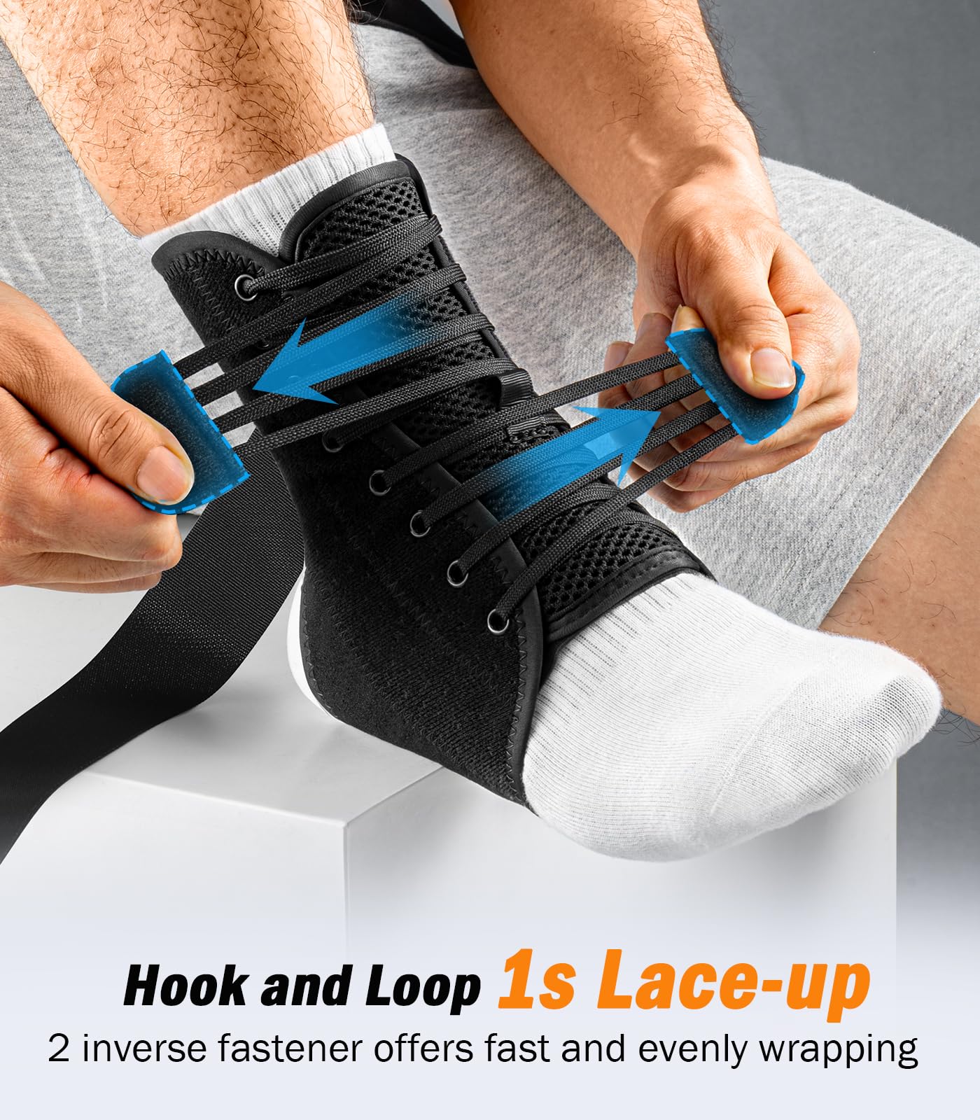 WHCOOL Slim-Fit Ankle Brace for Sprained Ankle, Quick Lace Up Ankle Support for Women Men with 2 Auto-Shaped Pads, Air Fabric Cool Ankle Stabilizer for Injury Recover, Running,Sports, L(13”-14”)