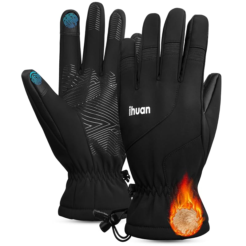 Waterproof Winter Gloves for Men & Women - Touchscreen, Thermal, Windproof - ihuan Black, Medium