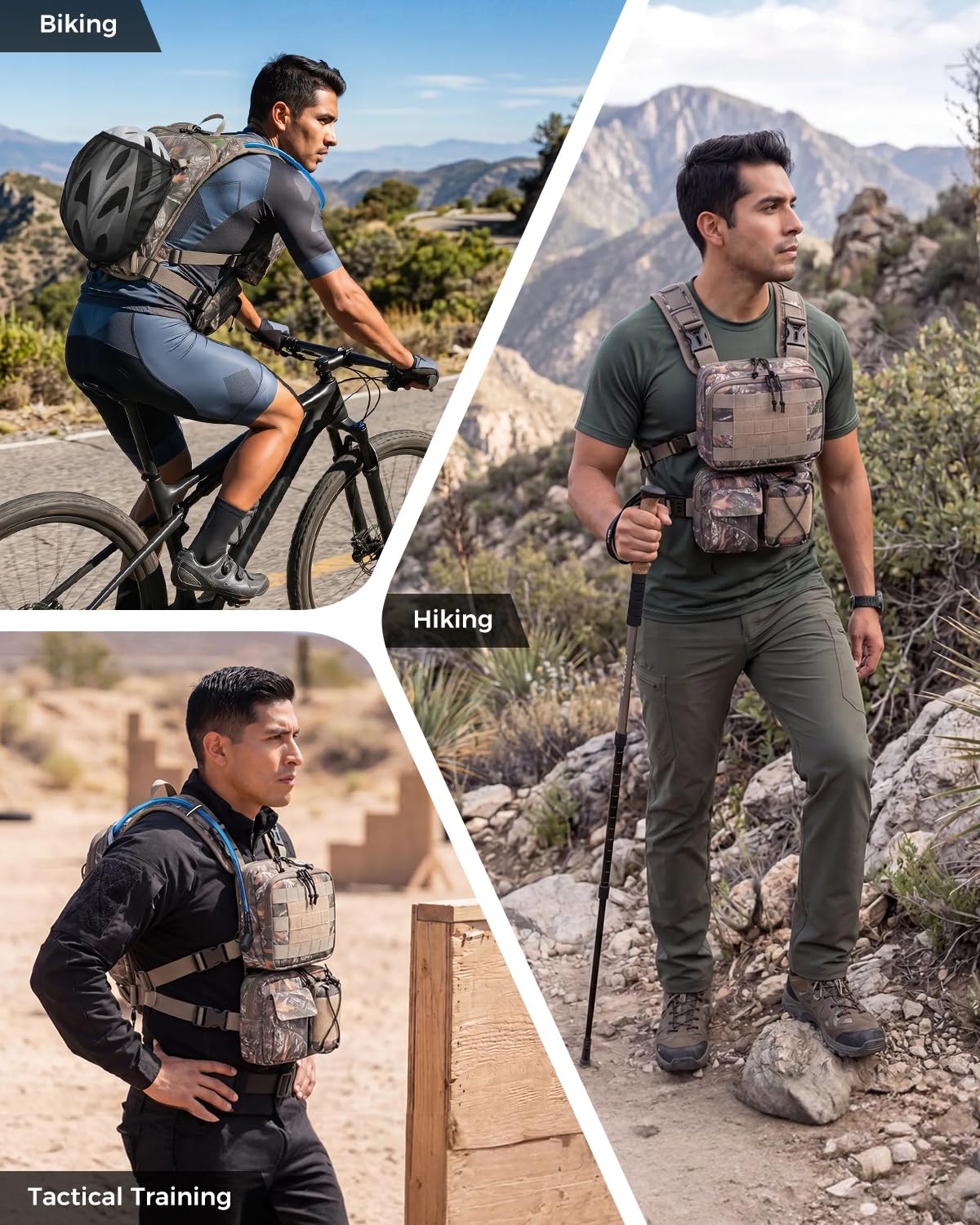 Blue Quartz 3-in-1 Running Vest with 2L Water Bladder, Lightweight Tactical Hydration Backpack with Detachable Waist Pack, Reflective Chest Pack for Hiking Running Cycling Race for Women Men