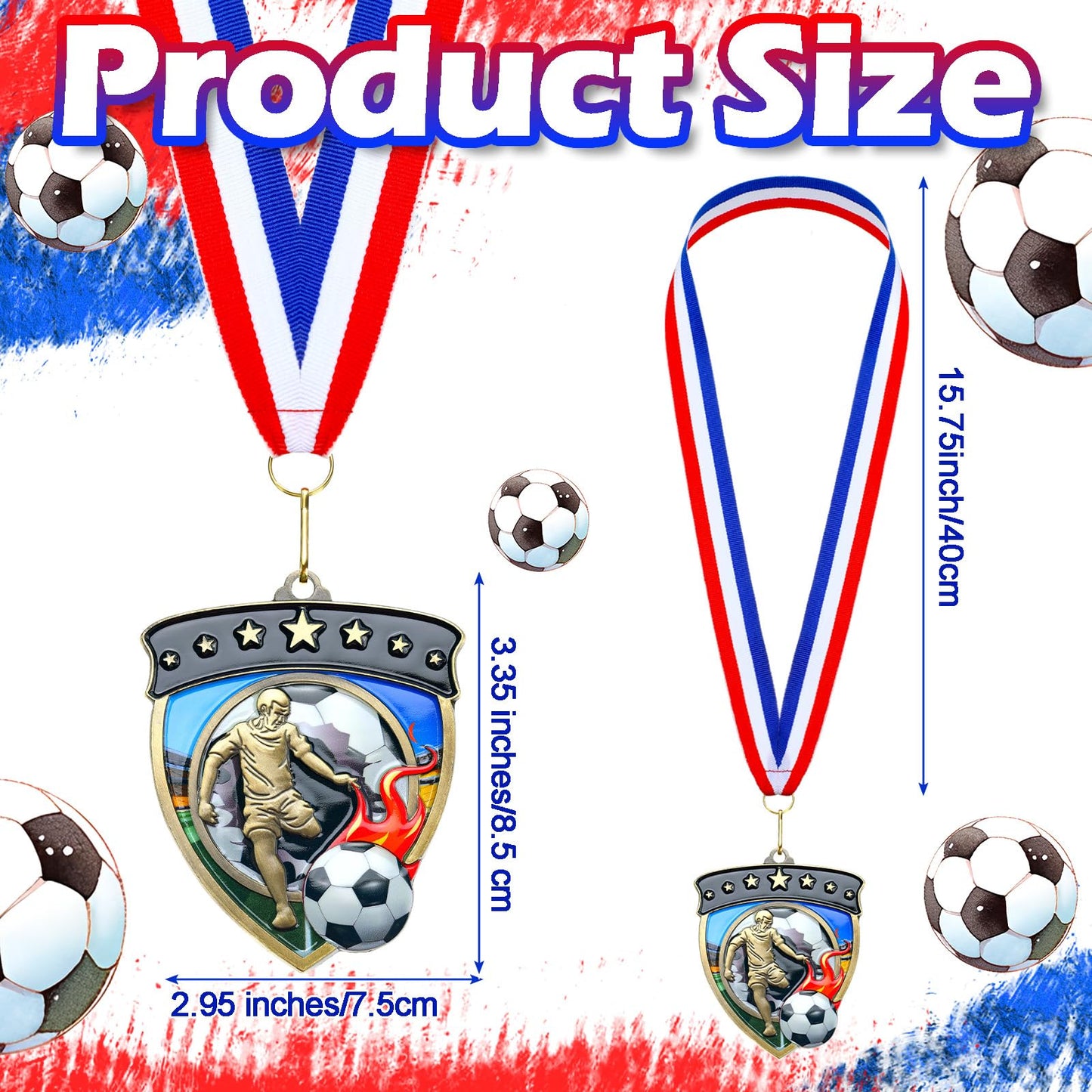 Remuuly 20 Pcs Award Medals Bulk Soccer Football Basketball Tennis Cheer Metal Winner Award Medals 3.35'' Shield Shape with Neck Ribbons Sport Team Participation Prize Gift (Soccer)