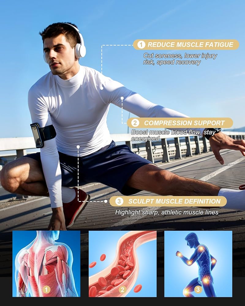 Nakuvara Men's Compression Mock Neck Base Layer Shirt, UPF 50+ Long Sleeve, Red Large