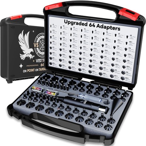 Visiofire Tool-Free Laser Bore Sight Kit, Green Laser Bore Sighter with 64 Upgraded Adapters fit 0.17 to 12 GA Calibers, Multi-Caliber Sighting Tool for All Gun, Powerful Boresighter