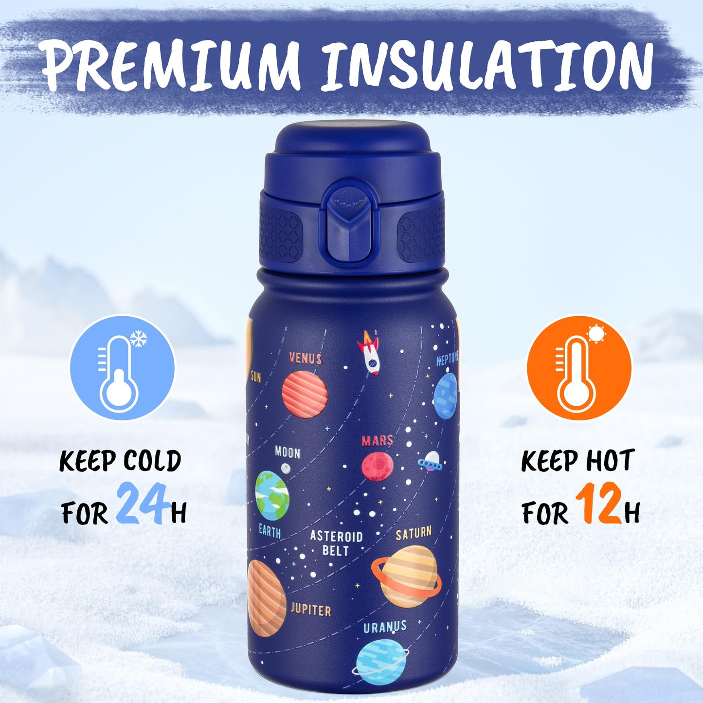 GOPPUS Kids Insulated Water Bottle 12oz, Leakproof Stainless Steel Thermos, BPA Free Double Wall Vacuum Insulated Bottle for School, Travel, Sports & Outdoor Activities, Boys Girls