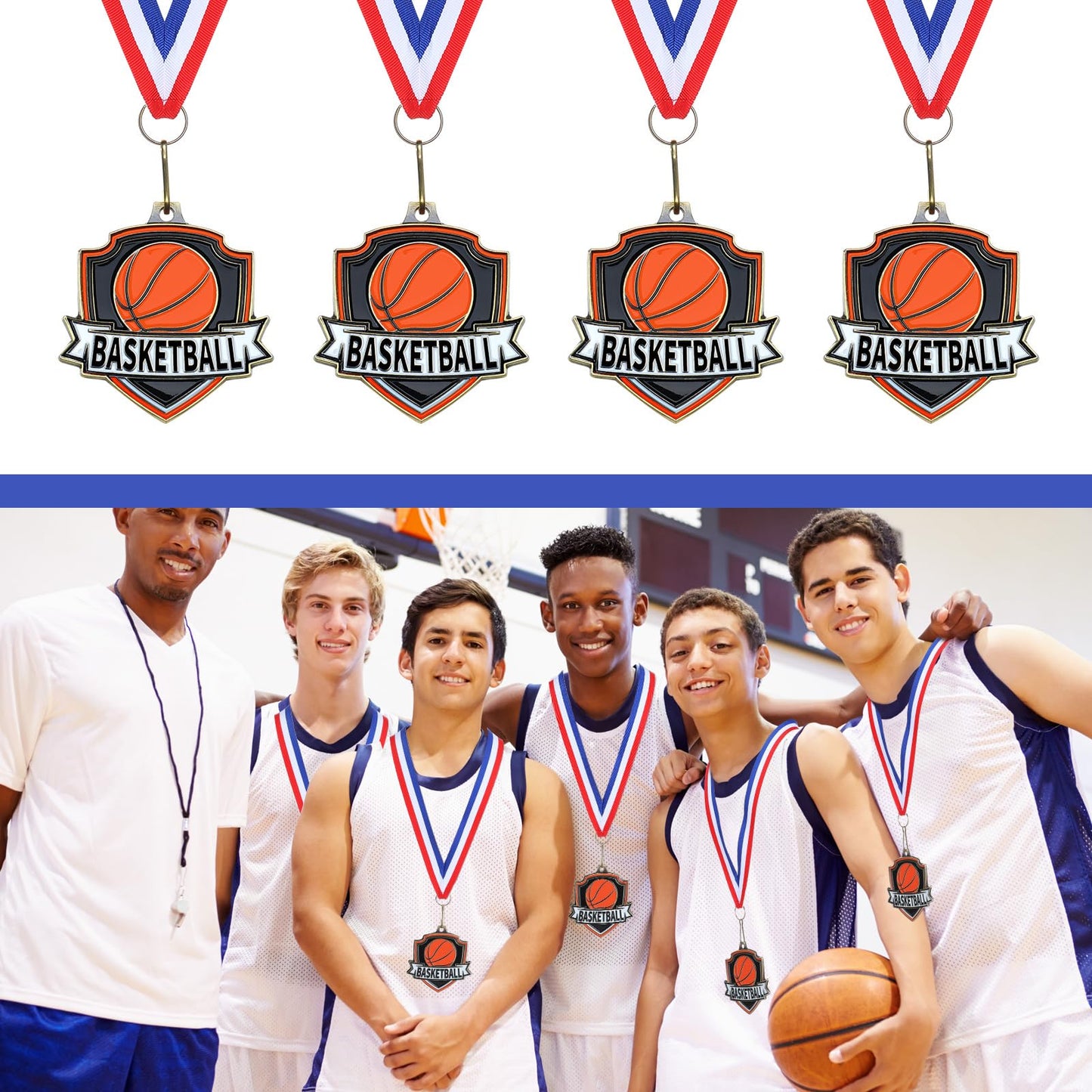 Trnayi 30 Pcs 10/20 /30/40 Pcs Award Medals Bulk Sports Medals with Neck Ribbons 2.4 Inch Winner Award Trophy Prize Gift for Sports Themed Party Favors Tournaments Match (Basketball)