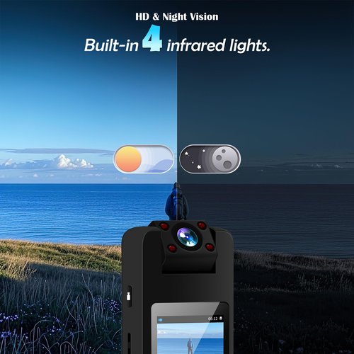 Body Camera with Audio and Video Recording, 1080P FHD Body Cam with 180° Rotating Lens, 8HR Battery & Night Vision, 64GB Wearable Camera for Pet, Home, Office, Easy-to-Use