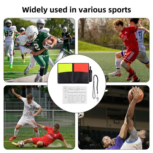 Gosknor Soccer Referee Kit, Warning Football Referee Set Yellow Red Cards, Loud Sound Ref Whistle with Lanyard, Record Paper, Pencil, Card Holder, for Coach Sports Accessories