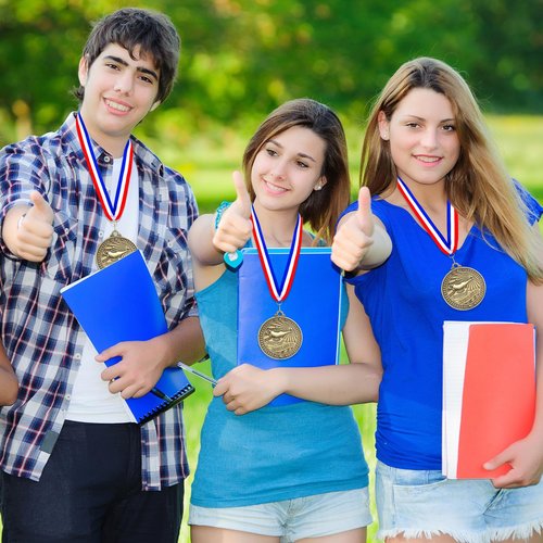 Aurelema 30pcs 2'' Gold Medals for Awards Winner Medals Bulk with Neck Ribbons Metal Trophy Award Prize Gift for Students Adults School Tournaments Competitions(Knowledge Lamp)